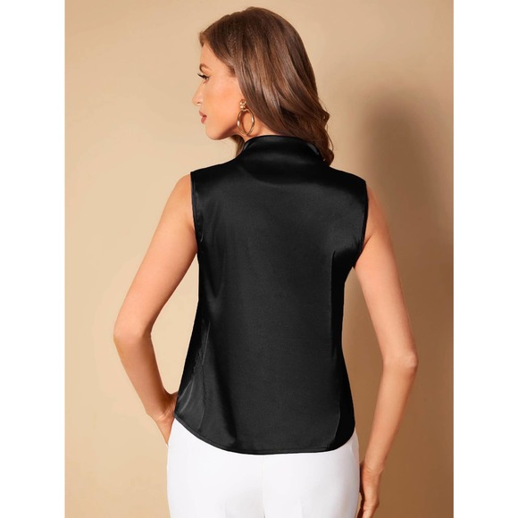 Purple Solid V Neck Satin sleeveless Blouse - Picture 4 of 11